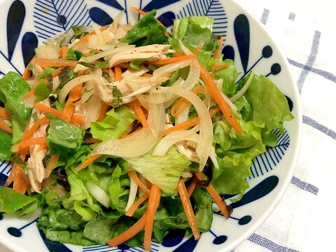 ボイルチキンと4種類野菜の 醤油ベース サラダ♪